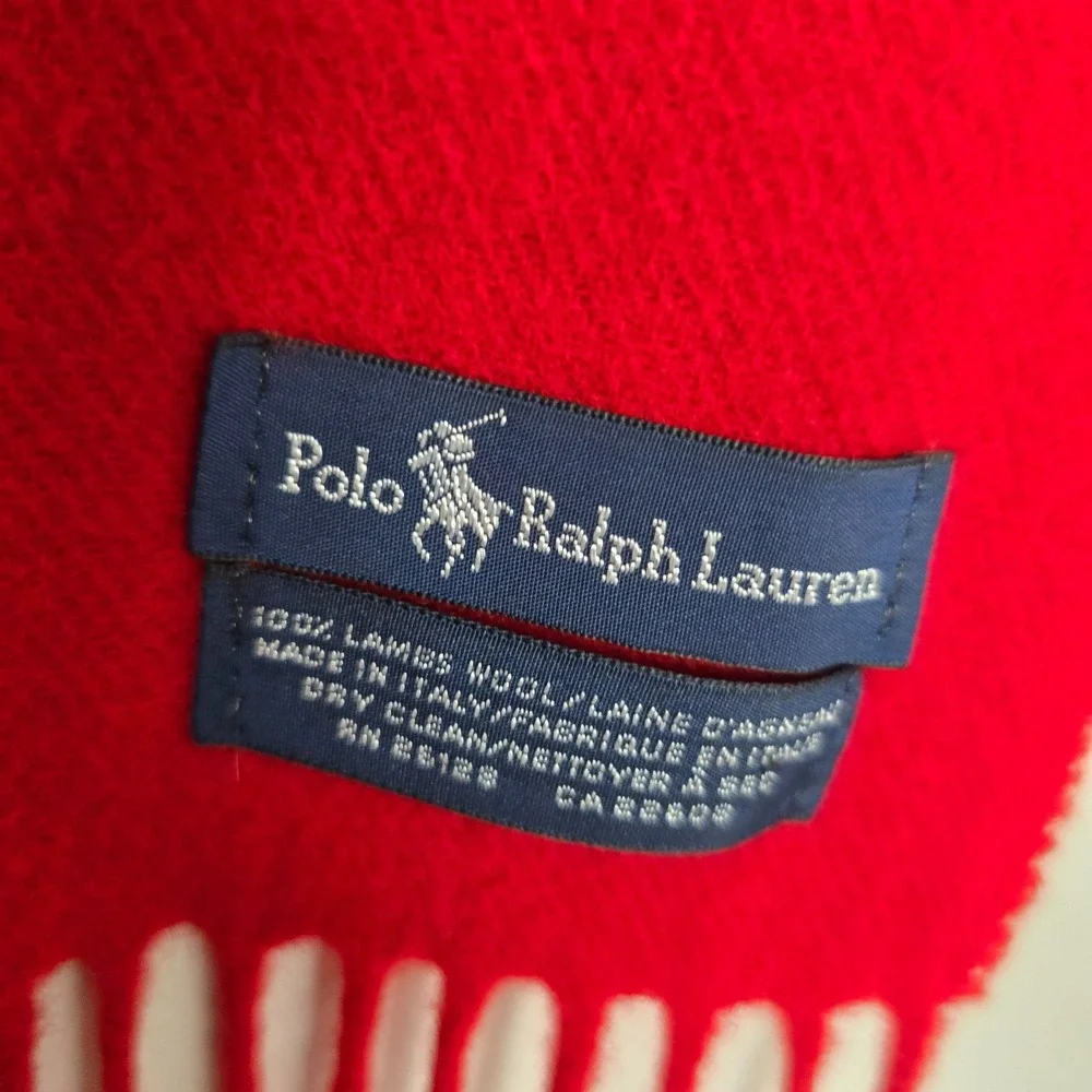 Vintage Polo Ralph Lauren Mens Quiet Luxury Lambswool Fringe Scarf Red Americana